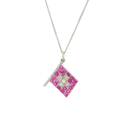 Collier pendentif rubis-diamants 'Drapeau suisse'