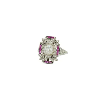 Bague fine pierre de couleur et diamant
