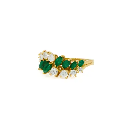 Prsten s barevným kamenem a diamanty