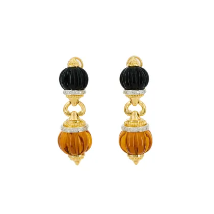 Boucles d'oreilles citrine-onyx
