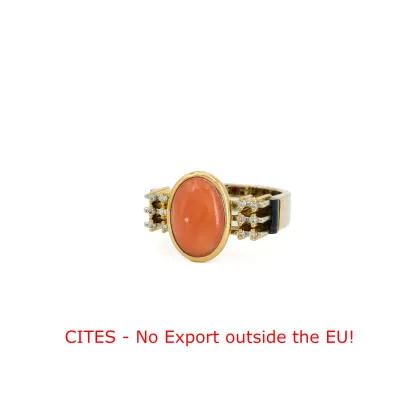 Coral and onyx ring