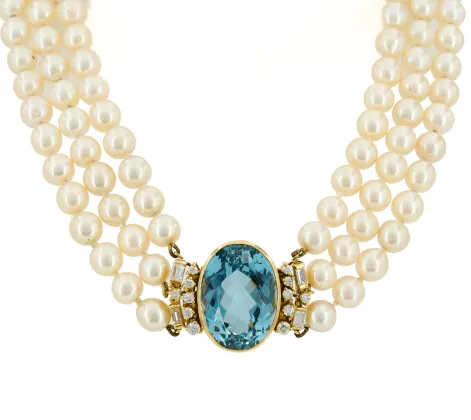 Topaz-diamond pearl necklace de Chien