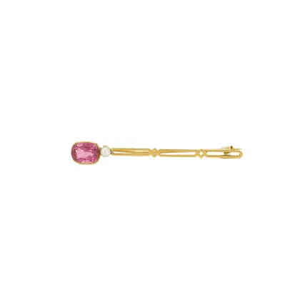 Tourmaline-pearl bar brooch