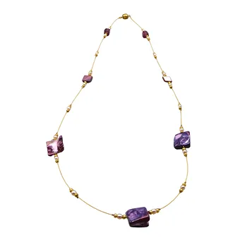 Necklace with magnetic clasp, natural amethysts and pearls.