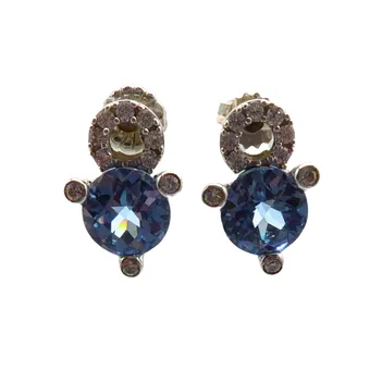 925 silver stud earrings with zirconia and faceted blue glass stone.