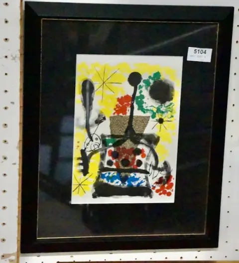1 framed reduced reproduction after a colour lithograph by Joan Miró
