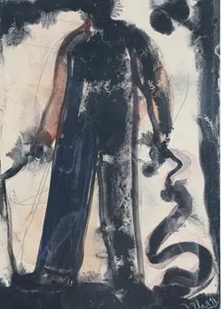 JÖRG HEROLD (1965). (bk), tempera/papier, ''Starker Mann mit Peitsche'' sygnowany, datowany (1994).