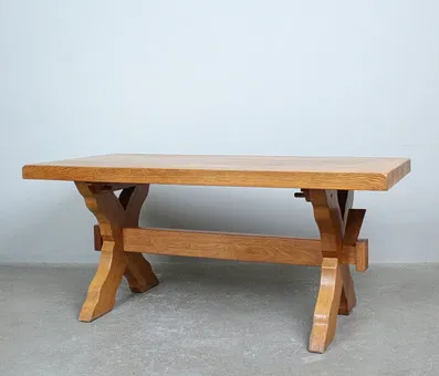 Meubelfabriek Oisterwijk. Brutalist dining table in solid oak, Netherlands.