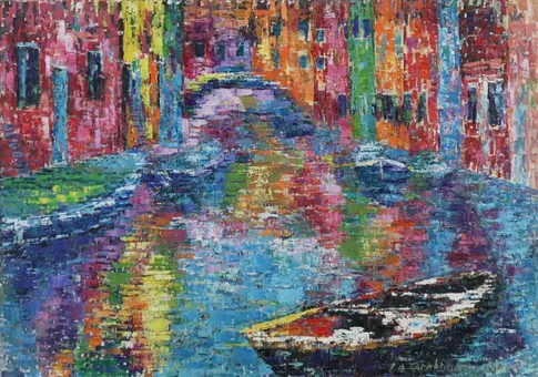 UNBEKANNTER KÜNSTLER. "Venedig", Öl auf Leinwand.