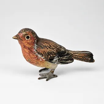 ROTKEHLCHEN – Tierfigur in der Art der Wiener Bronzen, 20. Jh., Bronze, polychrome Kaltbemalung.