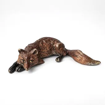 Lying fox – 20th c., bronze, polychrome cold painting.