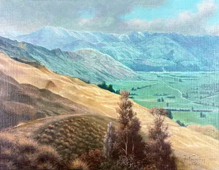 KISGYÖRGY, JÁNOS. "Горы близ Куинстауна Новая Зеландия", 1986, масло на холсте.