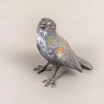 SINGVOGEL - Tierfigur in der Art der Wiener Bronzen, 20. Jh., Bronze, polychrome Kaltbemalung.