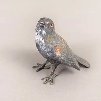 SINGVOGEL - Tierfigur in der Art der Wiener Bronzen, 20. Jh., Bronze, polychrome Kaltbemalung.
