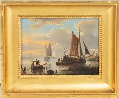 Dutch School. Merchant ships in shallow water.