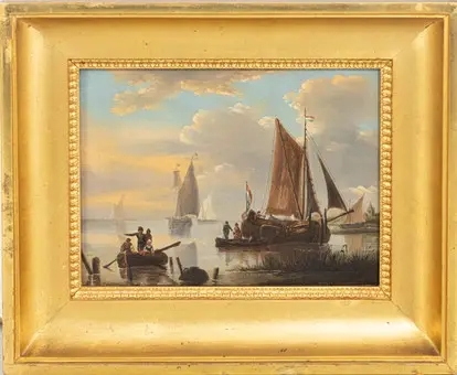 Dutch School. Merchant ships in shallow water.