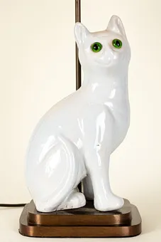 Table lamp with seated cat, ceramic, 20th c.