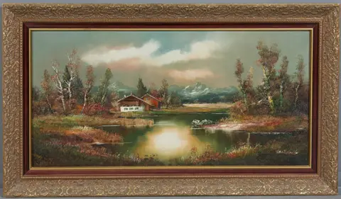 DUITSE KUNSTENAAR (20E EEUW). Oeverlandschap, olieverfschilderij.