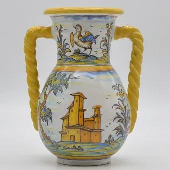 Talavera Ruiz de Luna, vaas met touworen, nr. 61, majolica, polychroom, Spanje, eind 19e eeuw, met bodemmerk.