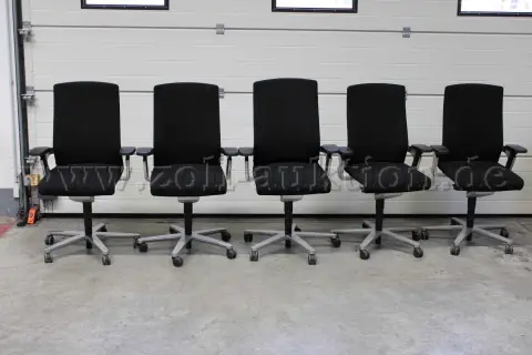 5 chaises de bureau pivotantes Wilkhahn, modèle ON, tissu, noir, d'occasion