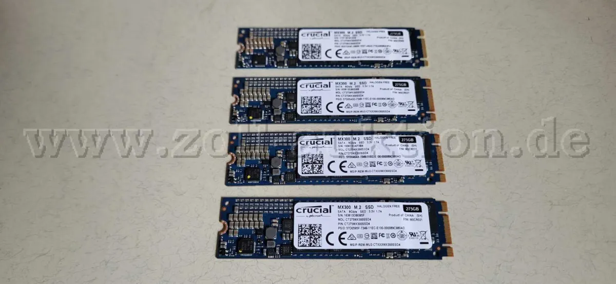 4 Crucial SSD M.2 drives 275 GB each, total 1100 GB