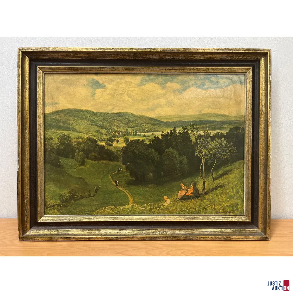 Houtdruk, motief: Offenes Tal van Hans Thoma