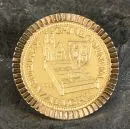 Brosche – 900/585 GG, ca. 16,4 g total, Medaille Kempten/Allgäu 1964 aus 900 GG, Montierung 585 GG, D= ca. 3 cm;