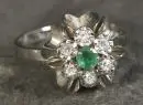 Bague femme – 750 or blanc, env. 3,0 g total, forme fleur avec serti d'émeraude et de diamant, taille 53