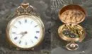 Montre de poche femme – boîtier 585 or jaune, couvercle anti-poussière métal, env. 23,3 g au total, cadran émail avec chiffres romains, remontoir…