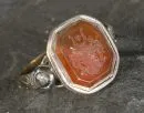 Men's ring – silver, partially gold-plated, carved carnelian plate with coat of arms, stone setting, size 61, 19th c.;