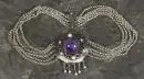 Chaîne "W. Prokisch, München" – argent 925, env. 84,5 g total, 5 rangs de chaînes pois, cabochon d'améthyste rond au centre, perles, fermoir à barre, L= env. 37 cm
