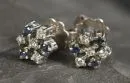 Stud earrings, pair – 585 white gold/silver, approx. 1.7 g total, small diamonds and blue stones, D= approx. 0.6 cm, ear nuts 835 silver