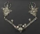 Oriental jewellery - chest ornament – silver, several geometric elements connected by chain links, egg-shaped centre piece, numerous glass stones…