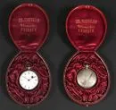 Spindle pocket watch – Silver case, partly gilded, enamel dial with Roman numerals, key winding, gilded movement on chain…