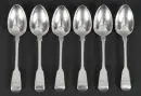 Cuillères à café, 6 pièces – argent 925, env. 140 g, manches plates avec monogramme gravé "AGJ", L= 14 cm, poinçon : Londres 1819-20