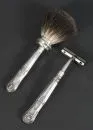 Razor with brush – decorated handles 925 silver, L= 13/15 cm, hallmark: Sheffield 1914-15;