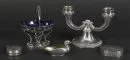 Silver items, 5 pieces – 12 lot to 925 silver, approx. 150 g (without candlestick), various shapes and decors, H= 1.5-10.5 cm, candlestick…
