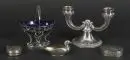 Pièces en argent, 5 pièces – 12 lot à 925 argent, env. 150 g (sans chandelier), formes et décors variés, H= 1,5-10,5 cm, chandelier…