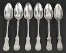 Cuillères à soupe, 6 pièces – argent 750, env. 219 g, manches avec décor gravé et date 1887, L= 22 cm