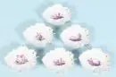Coupelles à feuilles, 6 pièces "Hoechst" – porcelaine, peinte à la main, chacune avec motif paysager en pourpre, bord doré dentelé, 14 x 11 cm