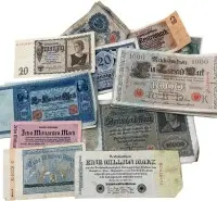 Lot banknotów, ok. 50 sztuk, Cesarstwo Niemieckie i Republika Weimarska, w tym pieniądz zastępczy