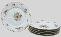 6x large dinner plates "Rosenthal" Sanssouci, floral decor, gold rim partly rubbed, around 1900, D-25 cm