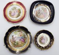 4 small decorative plates, gallant scenes, Limoges, approx. D 13 to 9.5 cm