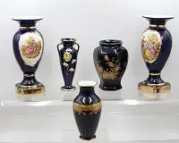 Mixed lot of 5 various cobalt vases, different decorations and manufacturers, approx. H 18 to 26 cm