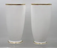 Paar Milchglas-Vasen, wohl um 1900, Frankreich, Goldzier, 1x stark berieben, je H-29,5cm
