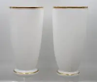 Pair of frosted glass vases, probably around 1900, France, gold decoration, 1x heavily rubbed, H 29.5 cm each