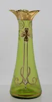 Vase circa 1900, green glass with enamel painting, approx. H 23 cm