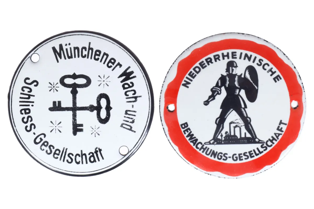 2 małe okrągłe tabliczki emaliowane