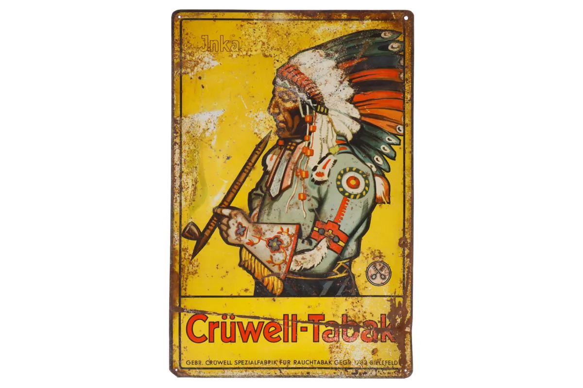 Oud geëmailleerd bord "Crüwell Tabak"