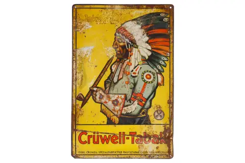 Старая эмалированная вывеска «Crüwell Tabak»